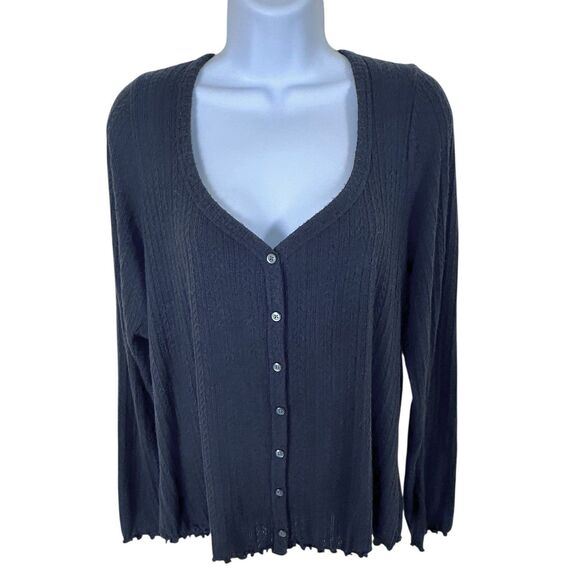 Vintage Old Navy Womens Y2K Button Up XL Preppy 90S Feminine Cable Knit Ruffle - Picture 1 of 6